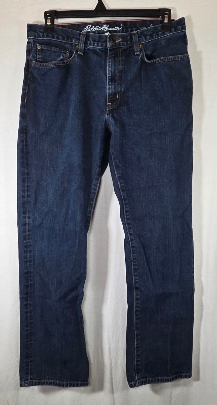 Eddie Bauer Men's Jeans Size 35x32 Dark Blue Straight Leg Denim